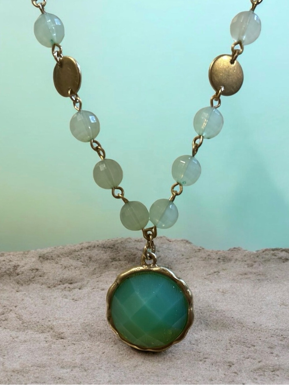 Vivi Love Gold-Tone Necklace with Green Chalcedony Pendant
